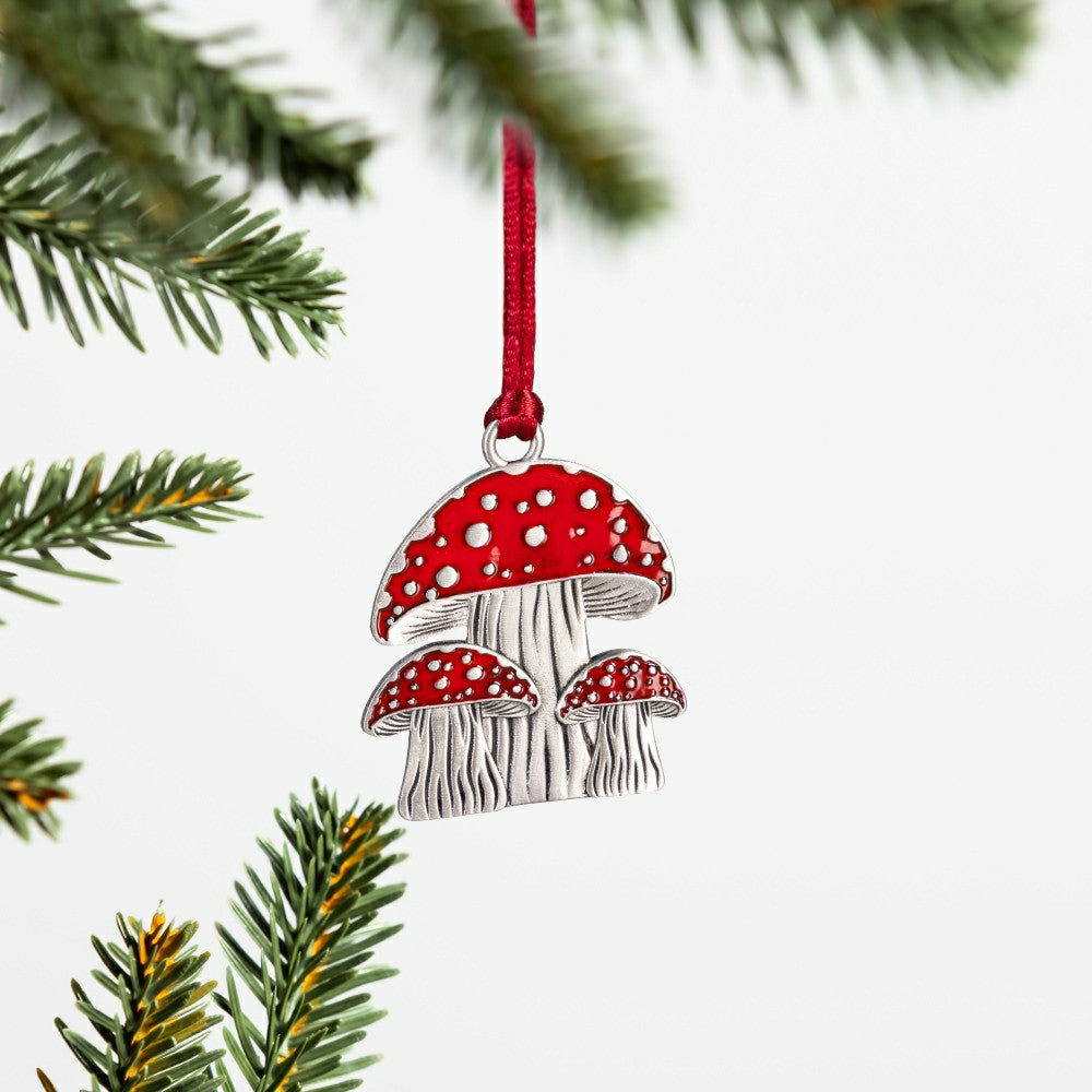 Winter Grove Ornament Solid Pewter Mushroom, 2.28" | Plow & Hearth
