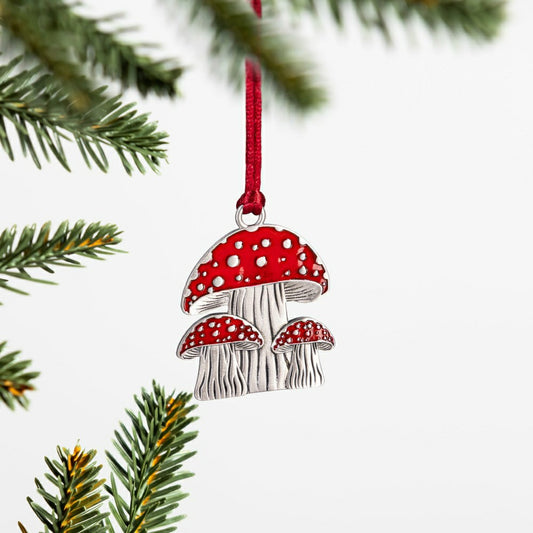 Winter Grove Ornament Solid Pewter Mushroom, 2.28" | Plow & Hearth