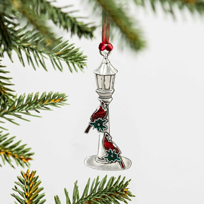 Joyful Traditions Ornament Solid Pewter Lamp Post with Cardinals, 3.5" | Plow & Hearth