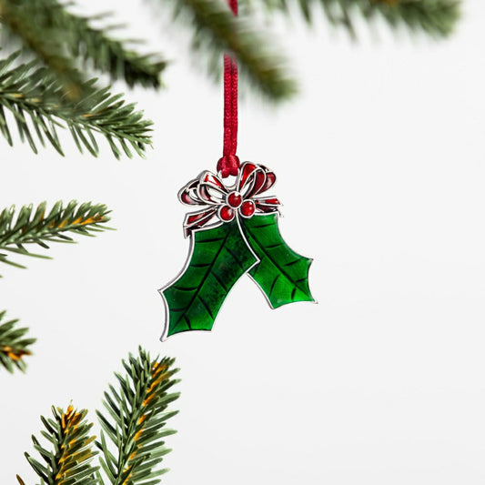 Heartfelt Cheer Ornament Solid Pewter Holly, 2" | Plow & Hearth