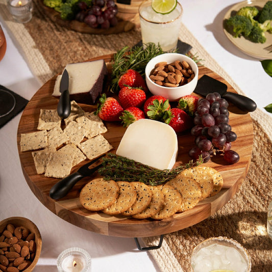 Acacia Footed Cheese Board & Knife Set | Plow & Hearth
