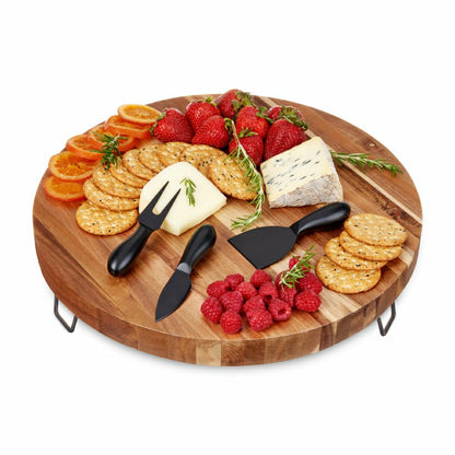 Acacia Footed Cheese Board & Knife Set | Plow & Hearth
