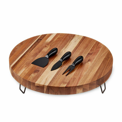 Acacia Footed Cheese Board & Knife Set | Plow & Hearth