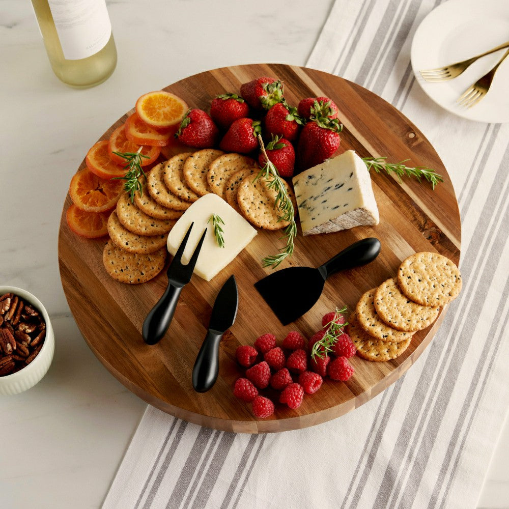 Acacia Footed Cheese Board & Knife Set | Plow & Hearth