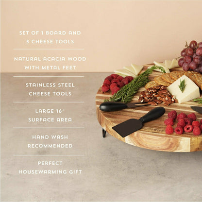 Acacia Footed Cheese Board & Knife Set | Plow & Hearth
