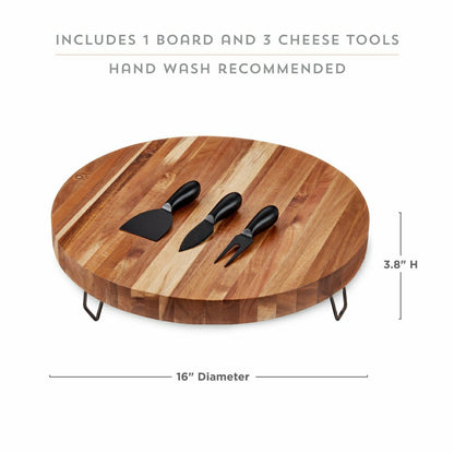 Acacia Footed Cheese Board & Knife Set | Plow & Hearth
