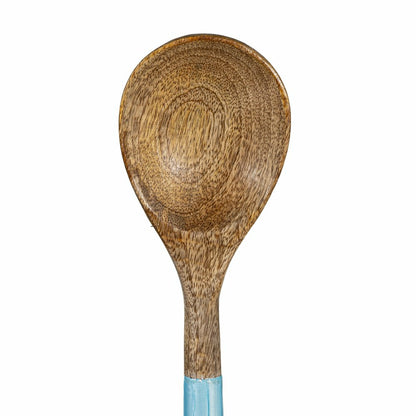 Blue Coastal Serving Utensil Wood with Scalloped Enamel Salad Servers, Set of 2 | Plow & Hearth