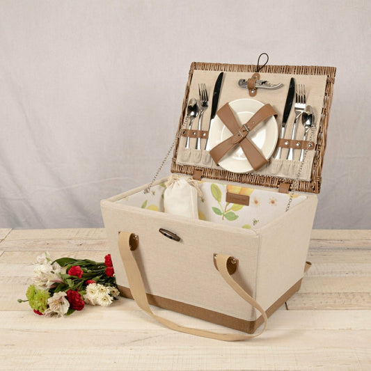 Lemongrove Picnic Basket for 2 - Bees & Lemons | Plow & Hearth