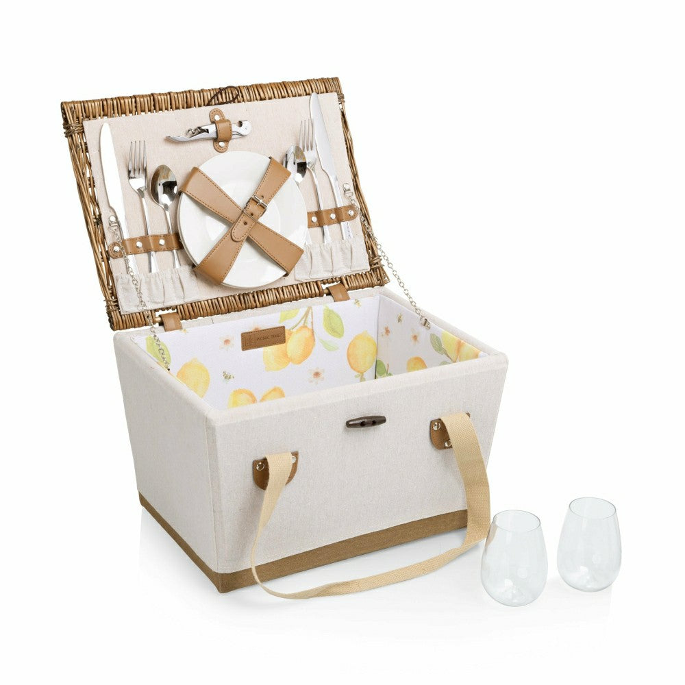 Lemongrove Picnic Basket for 2 - Bees & Lemons | Plow & Hearth