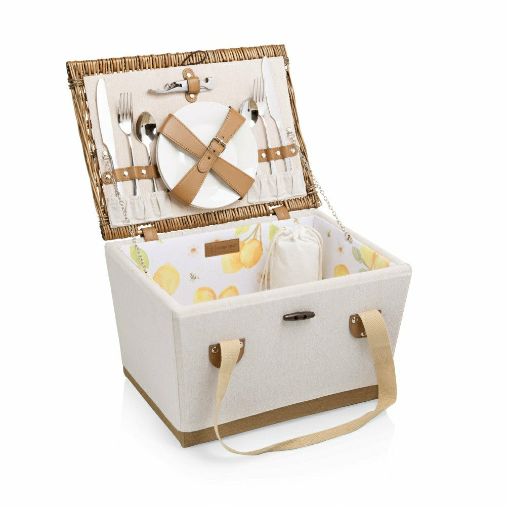 Lemongrove Picnic Basket for 2 - Bees & Lemons | Plow & Hearth