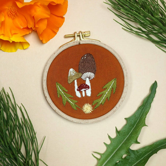 Mushroom Trio - Intermediate Embroidery DIY Craft Kit | Plow & Hearth