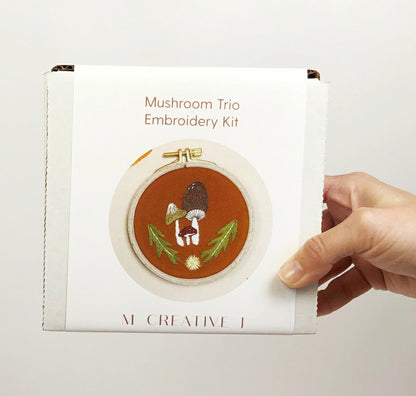 Mushroom Trio - Intermediate Embroidery DIY Craft Kit | Plow & Hearth