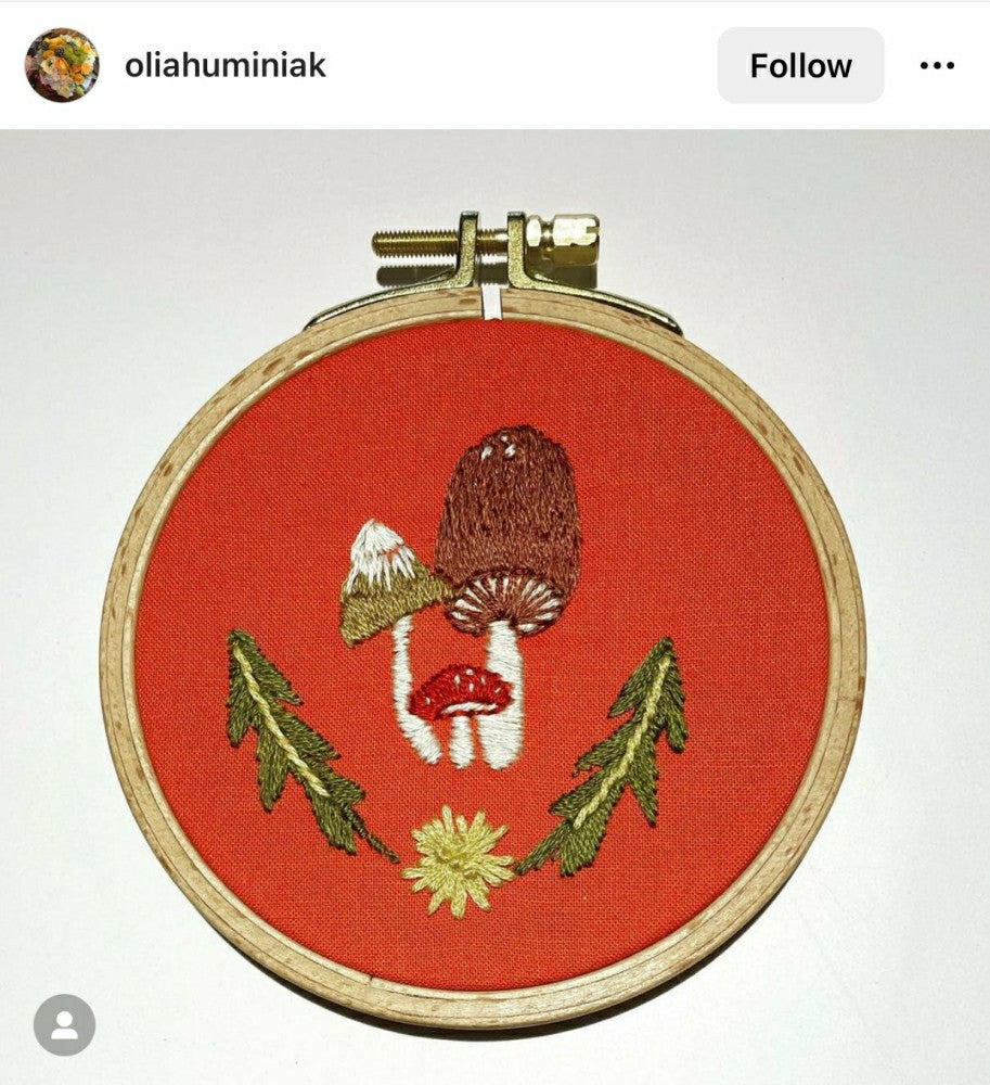 Mushroom Trio - Intermediate Embroidery DIY Craft Kit | Plow & Hearth