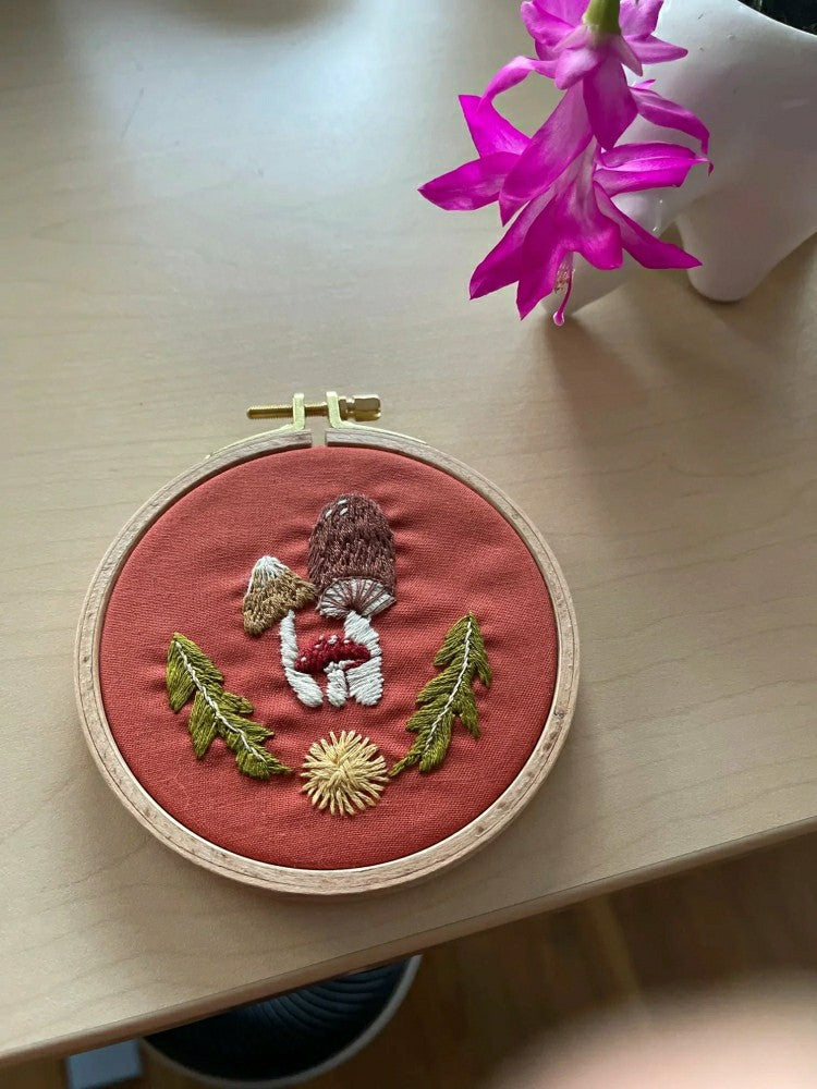 Mushroom Trio - Intermediate Embroidery DIY Craft Kit | Plow & Hearth