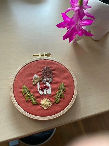 Mushroom Trio - Intermediate Embroidery DIY Craft Kit | Plow & Hearth