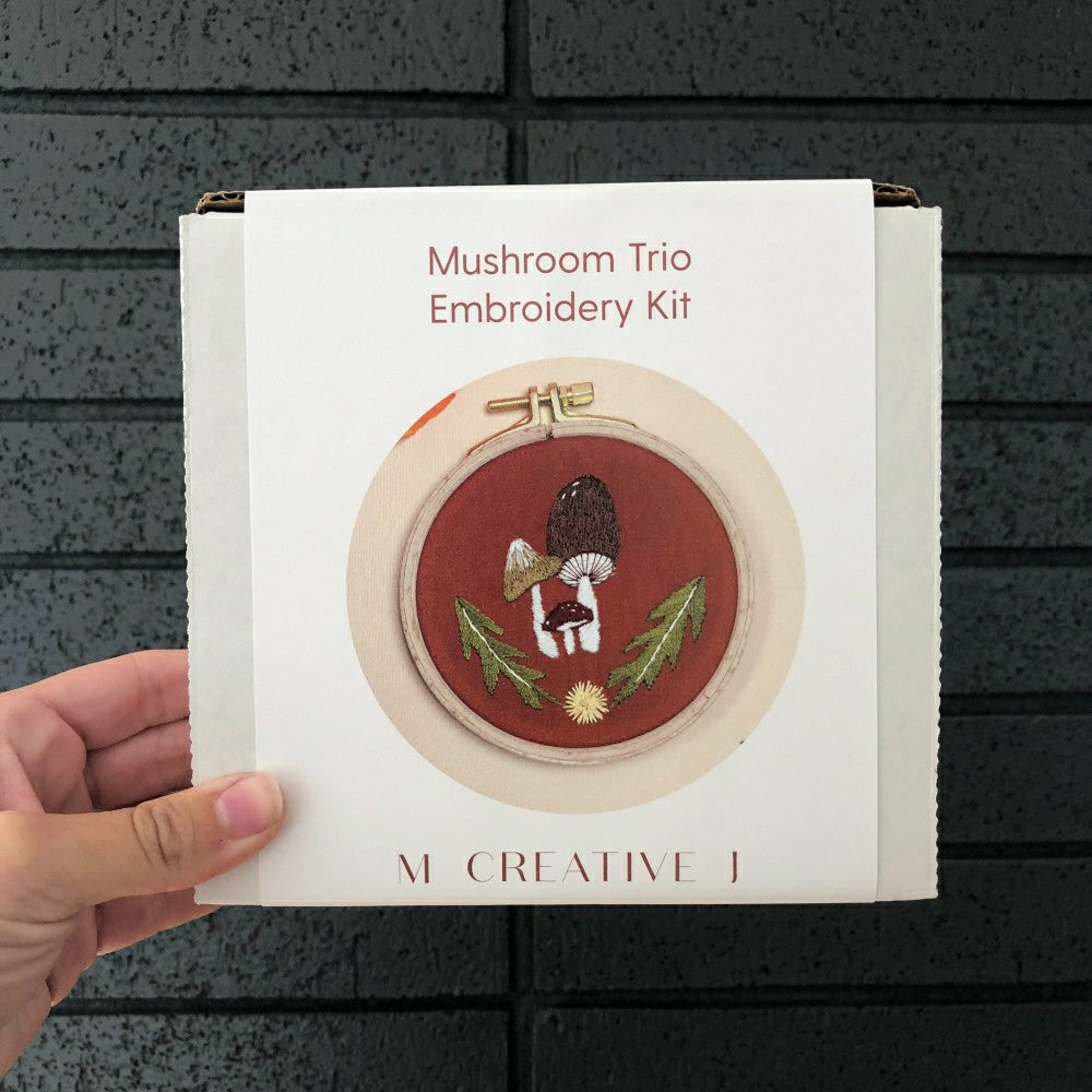 Mushroom Trio - Intermediate Embroidery DIY Craft Kit | Plow & Hearth