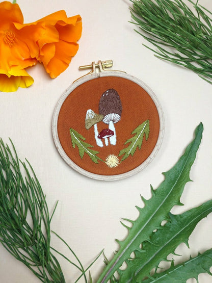 Mushroom Trio - Intermediate Embroidery DIY Craft Kit | Plow & Hearth