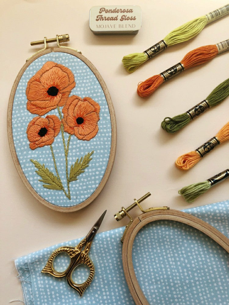 Poppies - Intermediate Floral Hand Embroidery Kit | Plow & Hearth