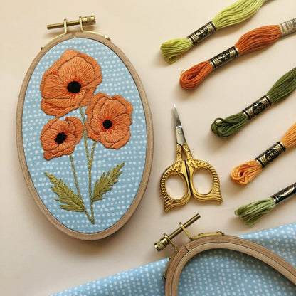 Poppies - Intermediate Floral Hand Embroidery Kit | Plow & Hearth