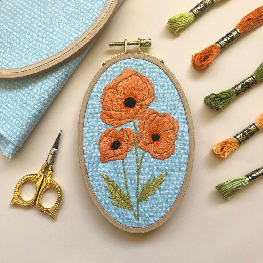 Poppies - Intermediate Floral Hand Embroidery Kit | Plow & Hearth