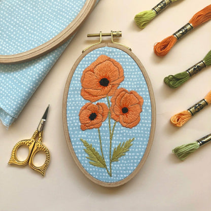Poppies - Intermediate Floral Hand Embroidery Kit | Plow & Hearth
