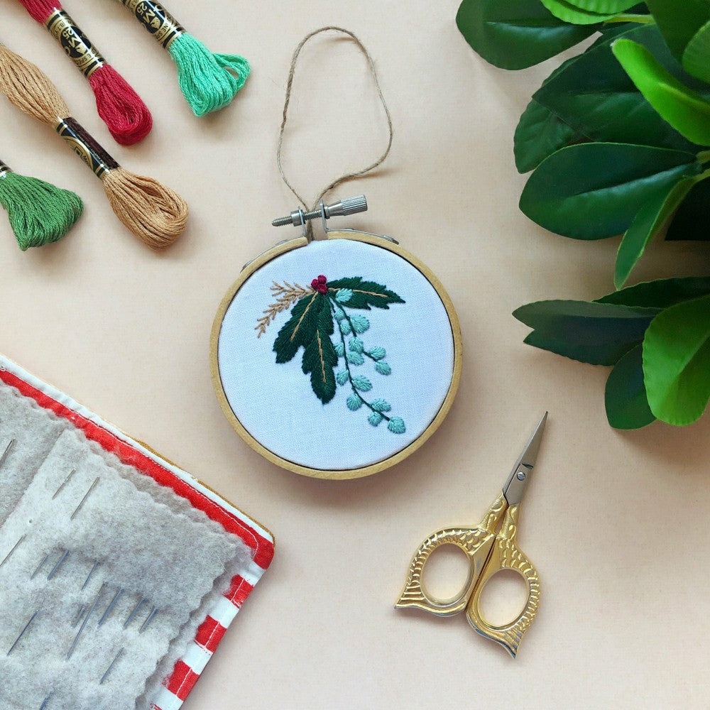 Winter Botanicals Ornament- Mini Embroidery Kit for Beginners | Plow & Hearth