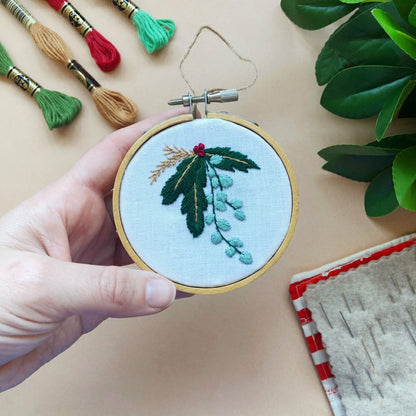 Winter Botanicals Ornament- Mini Embroidery Kit for Beginners | Plow & Hearth