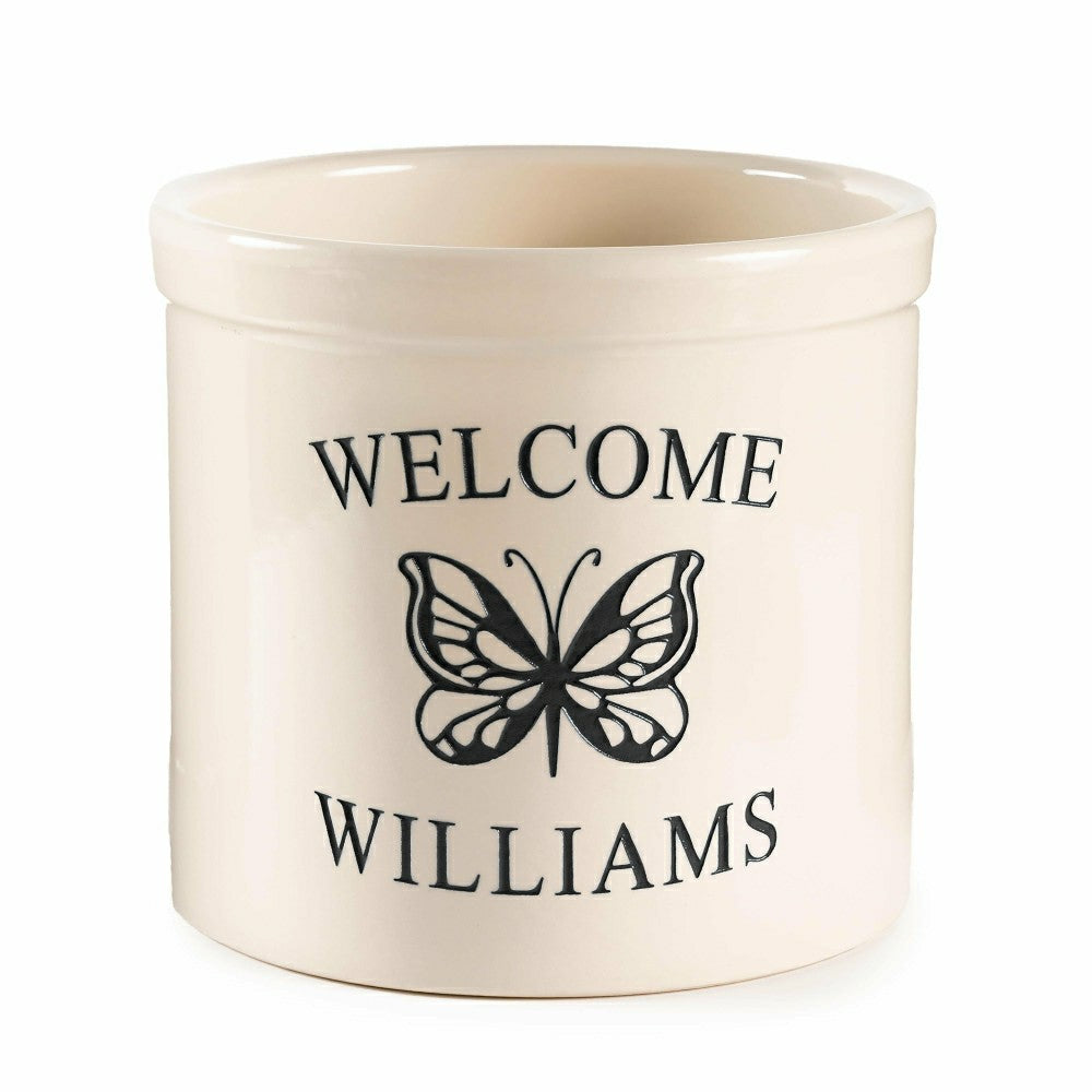 Personalized Stoneware Crock with Butterfly | Plow & Hearth