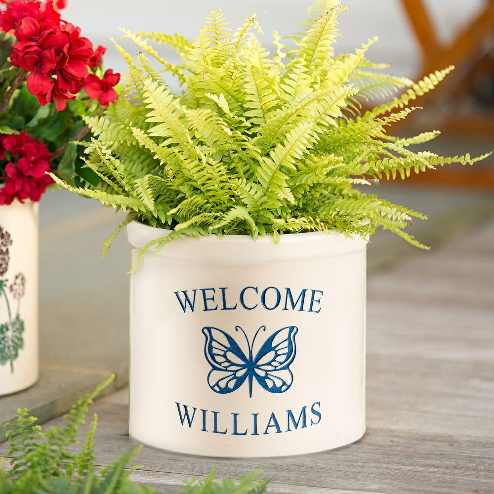 Personalized Stoneware Crock with Butterfly | Plow & Hearth