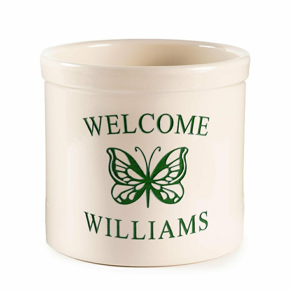 Personalized Stoneware Crock with Butterfly | Plow & Hearth