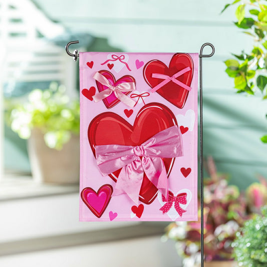 Bows & Hearts Applique Garden Flag | Plow & Hearth