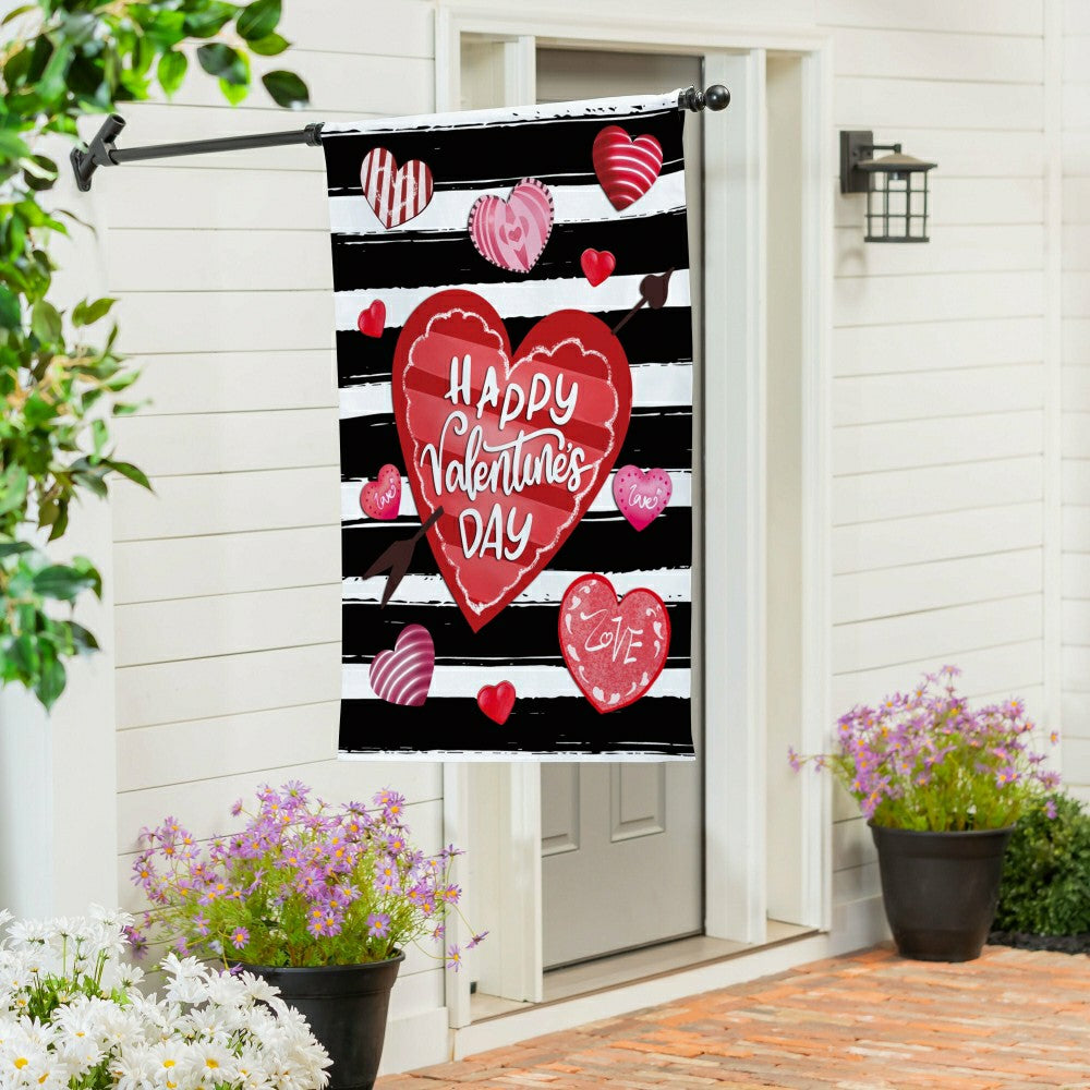 Striped Hearts Burlap House Flag | Plow & Hearth