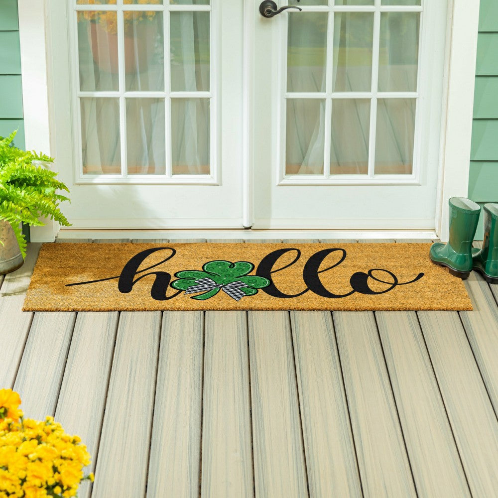 Hello Shamrock Extra Large Coir Mat, 60"x24" | Plow & Hearth