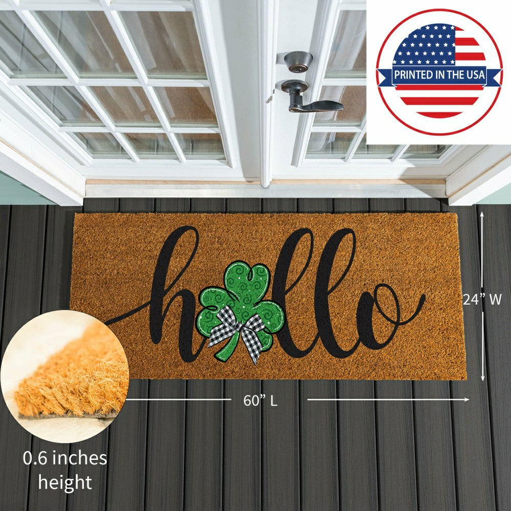 Hello Shamrock Extra Large Coir Mat, 60"x24" | Plow & Hearth