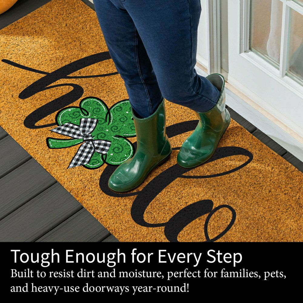 Hello Shamrock Extra Large Coir Mat, 60"x24" | Plow & Hearth