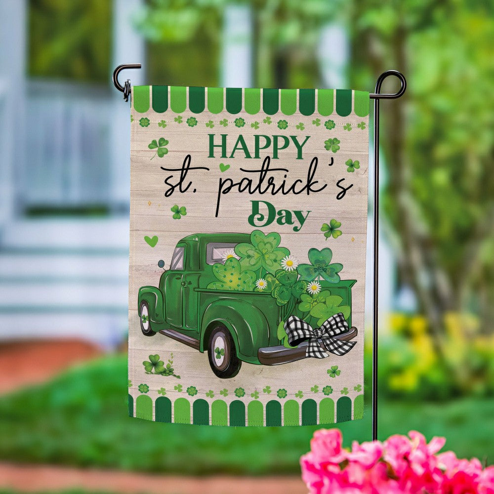 Happy St. Patrick's Day Truck Suede Garden Flag | Plow & Hearth