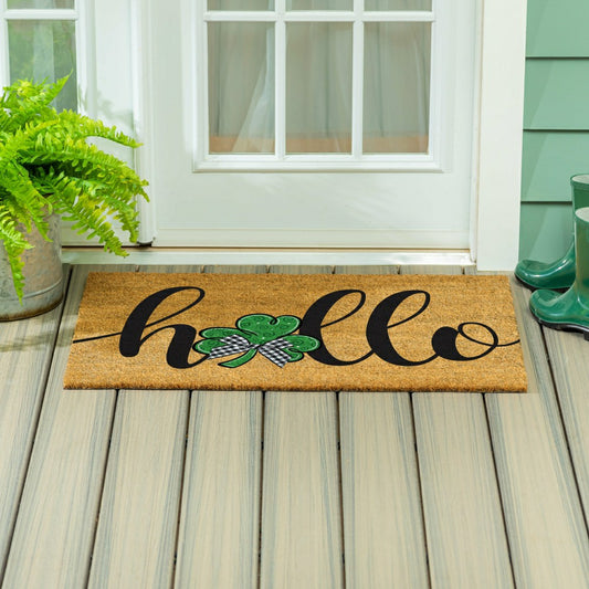 Hello Shamrock Large Coir Mat, 36"x24" | Plow & Hearth