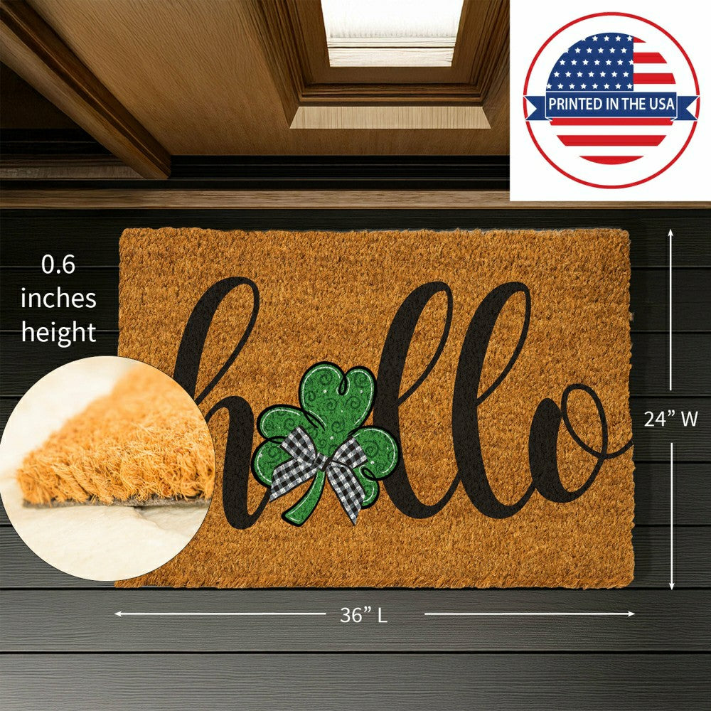 Hello Shamrock Large Coir Mat, 36"x24" | Plow & Hearth