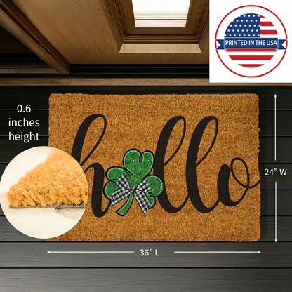 Hello Shamrock Large Coir Mat, 36"x24" | Plow & Hearth
