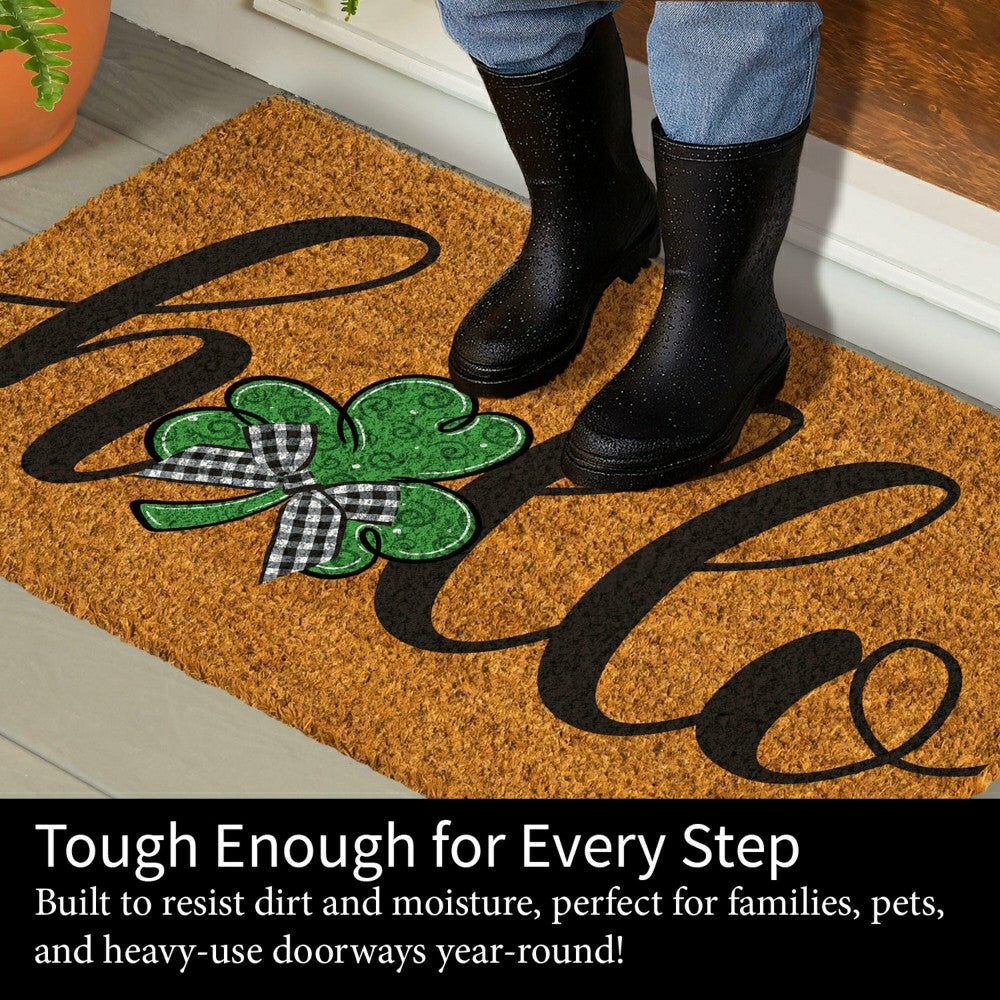 Hello Shamrock Large Coir Mat, 36"x24" | Plow & Hearth