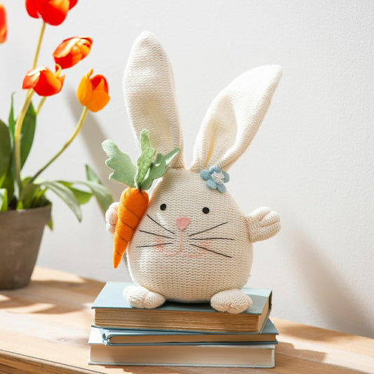 Hop Into Spring Table Decor Fabric Whimsical Bunny with Carrot | Plow & Hearth