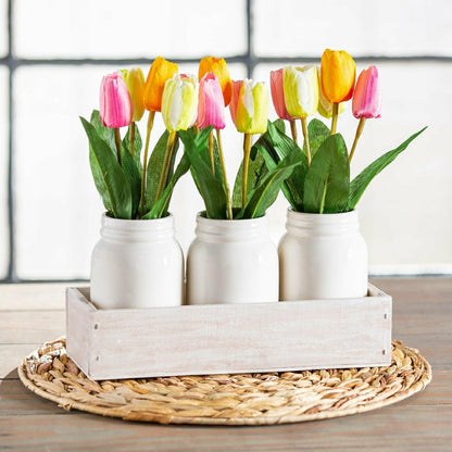 Bunny Blooms Faux Floral Table Decor Artificial Tulips in Ceramic Jars | Plow & Hearth