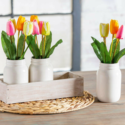 Bunny Blooms Faux Floral Table Decor Artificial Tulips in Ceramic Jars | Plow & Hearth