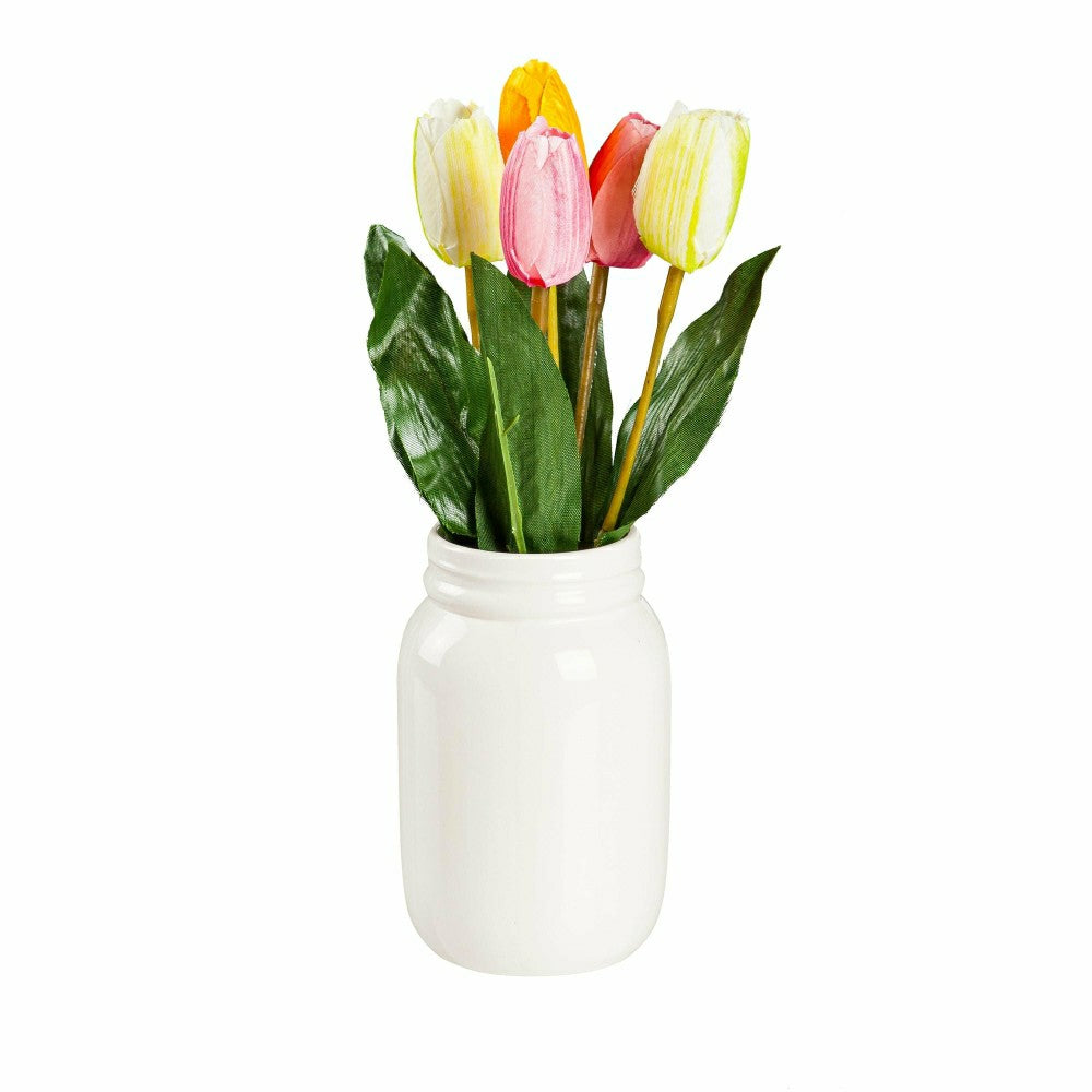 Bunny Blooms Faux Floral Table Decor Artificial Tulips in Ceramic Jars | Plow & Hearth