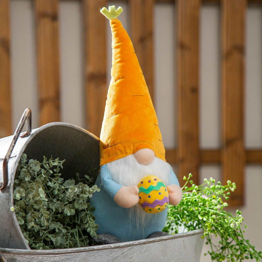 Hop Into Spring Table Decor Fabric Easter Gnome with Carrot Hat | Plow & Hearth
