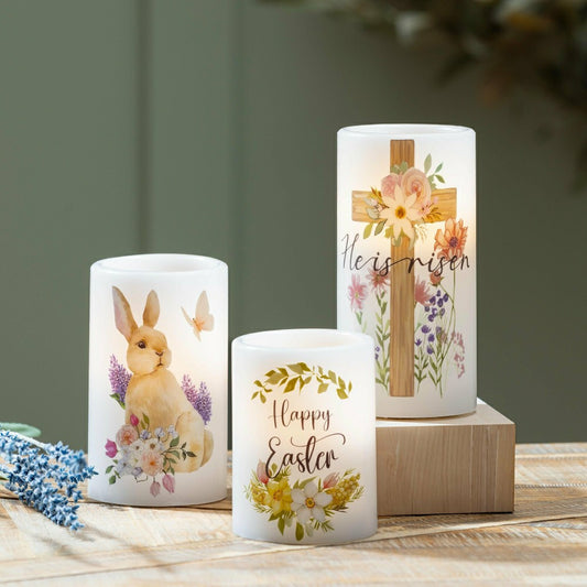 Hop Into Spring LED Table Decor Wax Candle Easter, Set of 3, Gift Box | Plow & Hearth