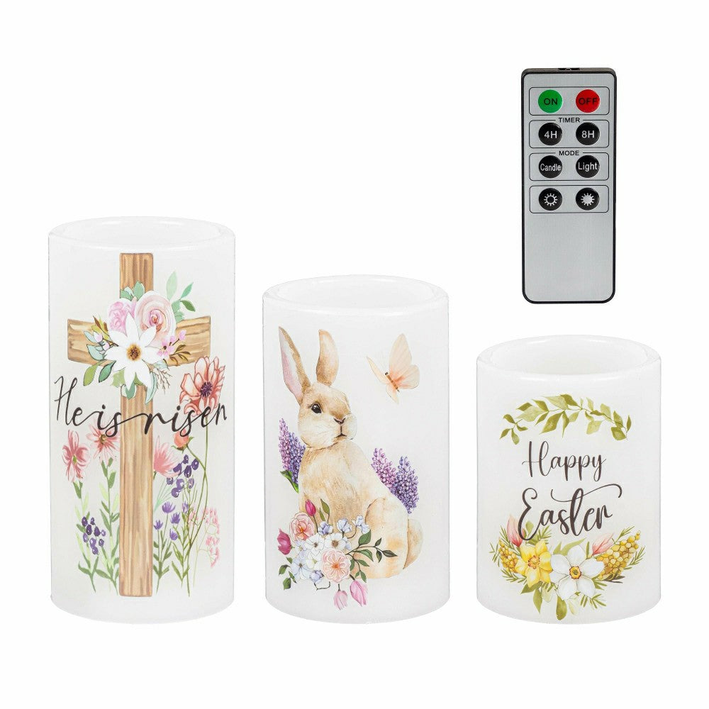 Hop Into Spring LED Table Decor Wax Candle Easter, Set of 3, Gift Box | Plow & Hearth