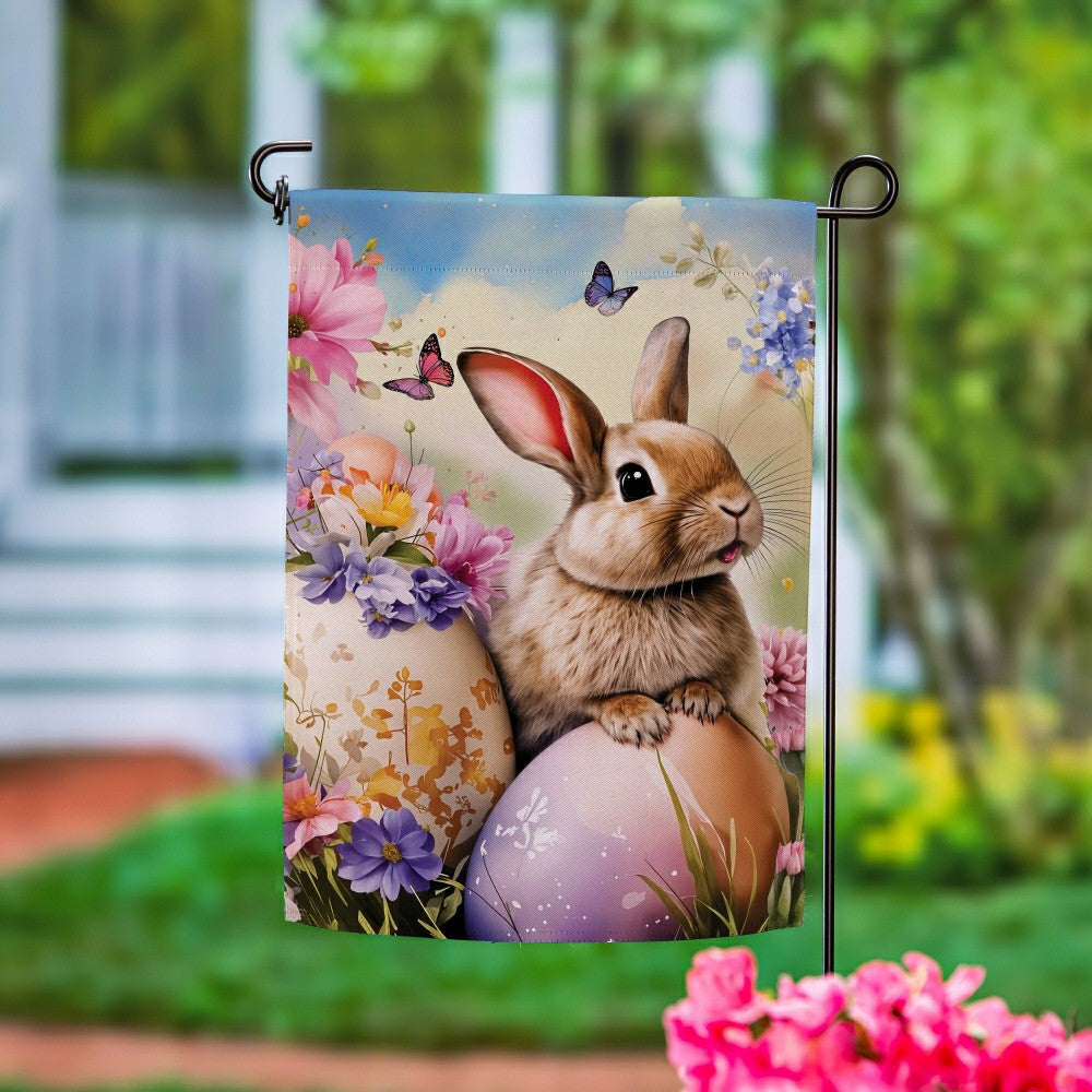 Bunny & Easter Egg Suede Garden Flag | Plow & Hearth
