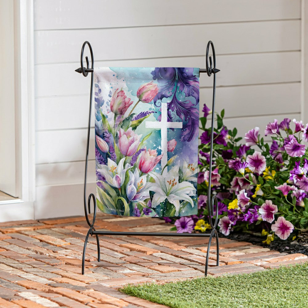 Tulip & Easter Lily Cross Suede Garden Flag | Plow & Hearth