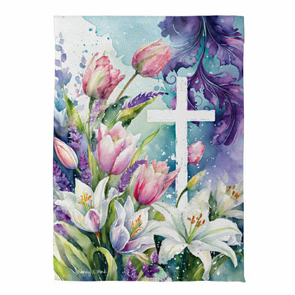 Tulip & Easter Lily Cross Suede Garden Flag | Plow & Hearth